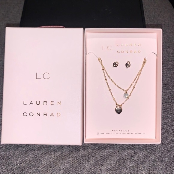 LC Lauren Conrad Multilayer Heart Necklace & Earrings Set - Picture 2 of 3